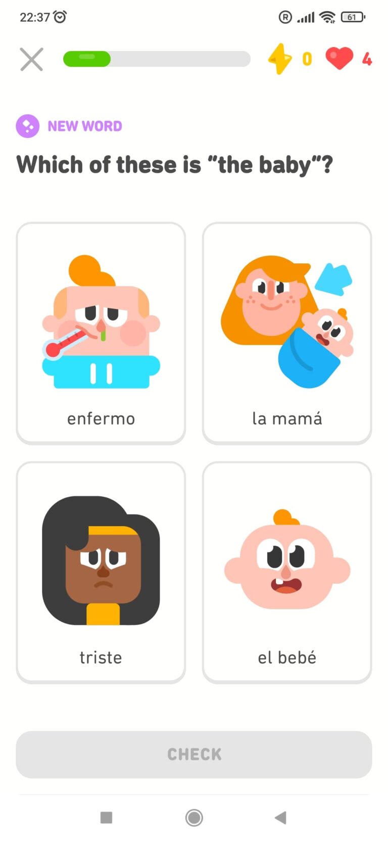 Duolingo ukázka cvičení výběr