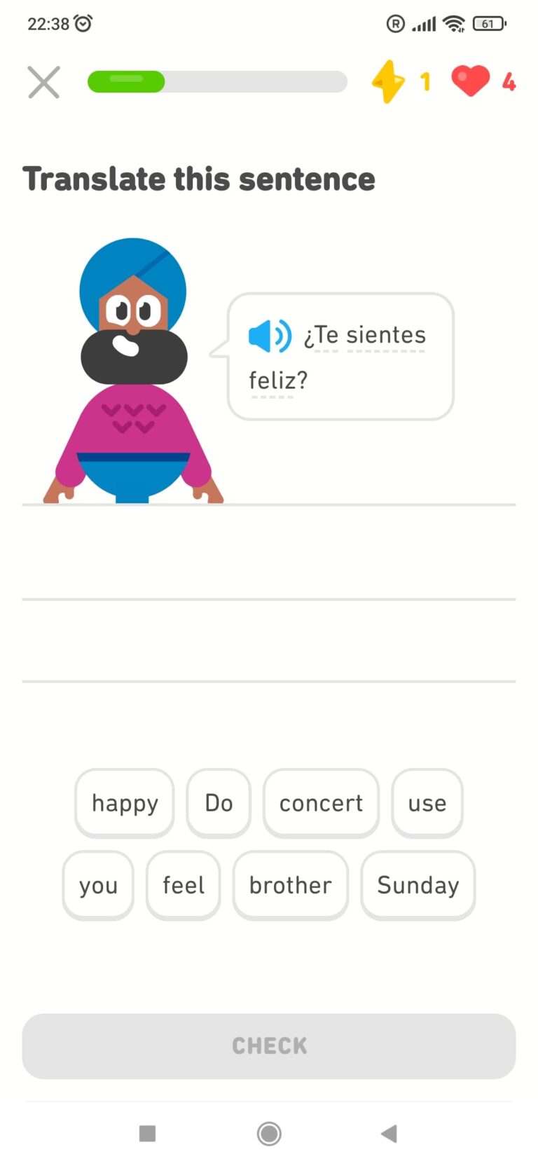 Duolingo ukázka cvičení řazení